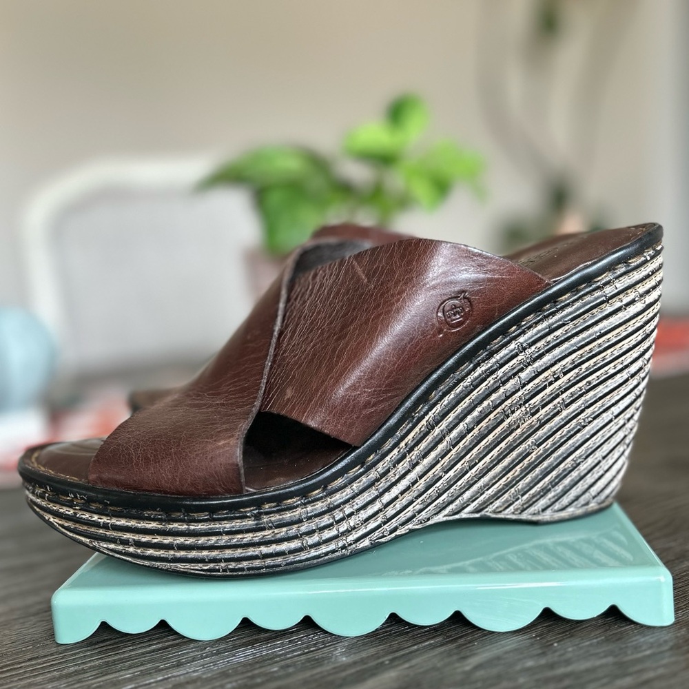 Born Dark Brown Leather Wedges - Picture 3 of 8